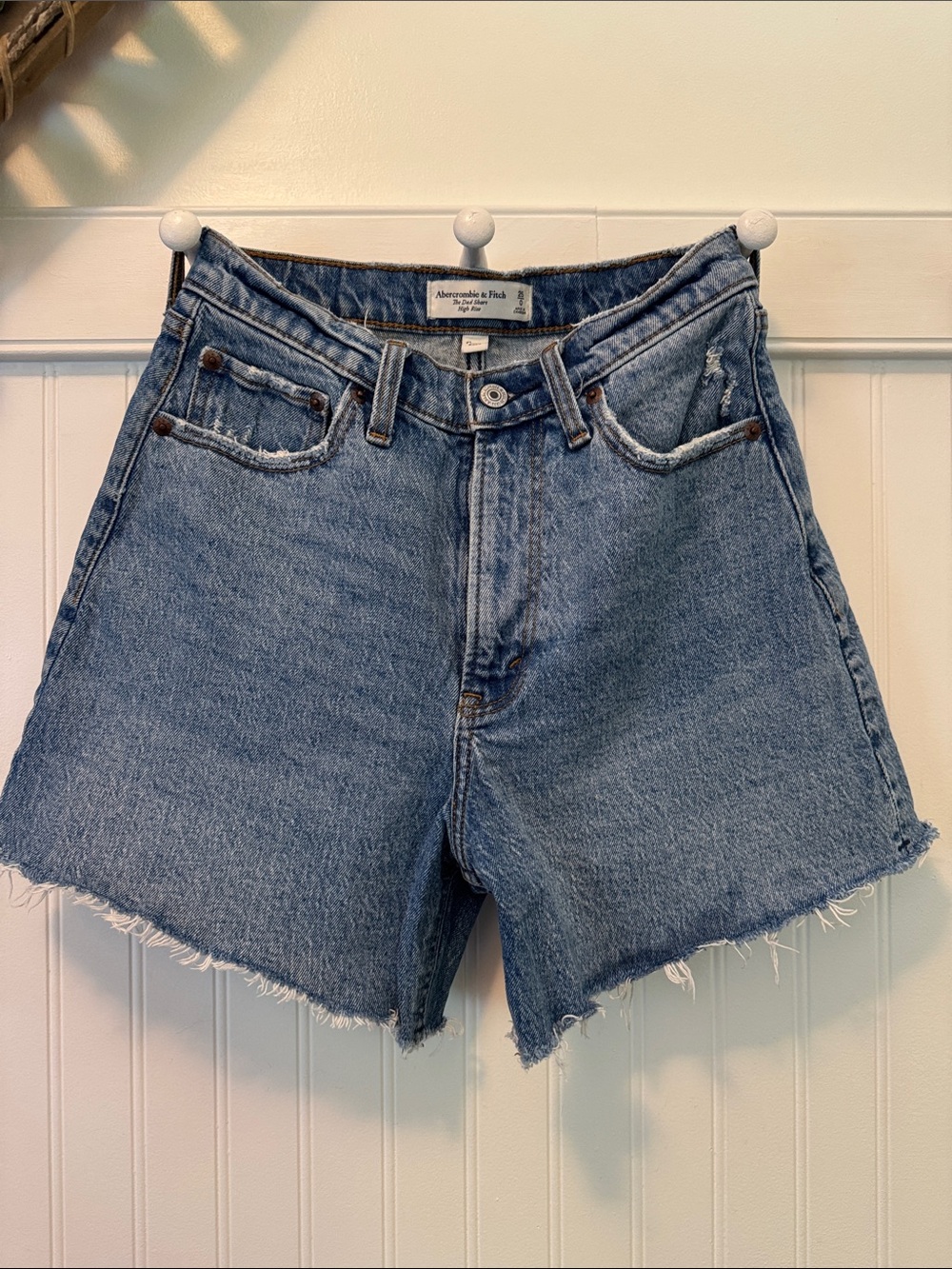 Abercrombie & Fitch Medium Blue Denim Cutoff Dad Shorts Curve Love